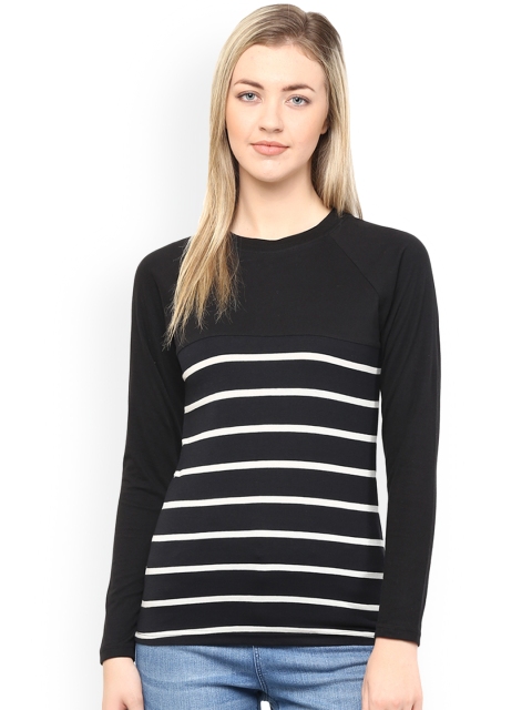 

Hypernation Women Black Striped Round Neck T-shirt