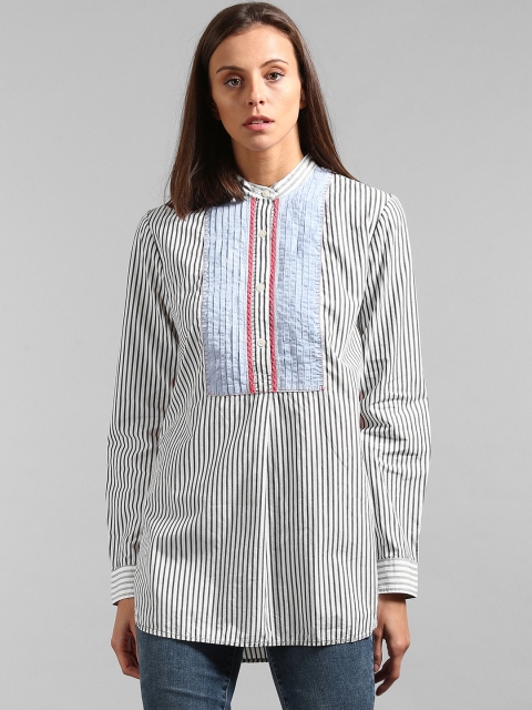 

GAP Women White Stripe Band Collar Tunic