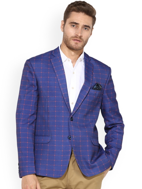 

Hangup Men Blue Checked Single-Breasted Casual Blazer