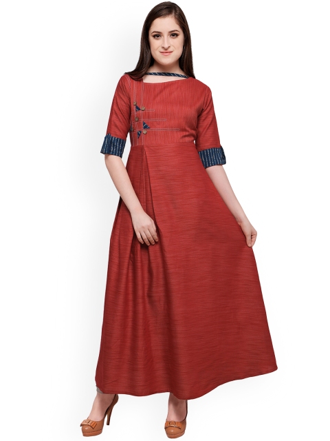 

Kvsfab Women Red Solid A-Line Kurta