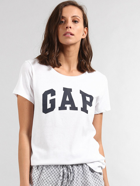 

GAP Women White Short Sleeve Printed T-Shirt