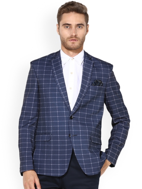 

Hangup Men Blue Checked Single-Breasted Casual Blazer