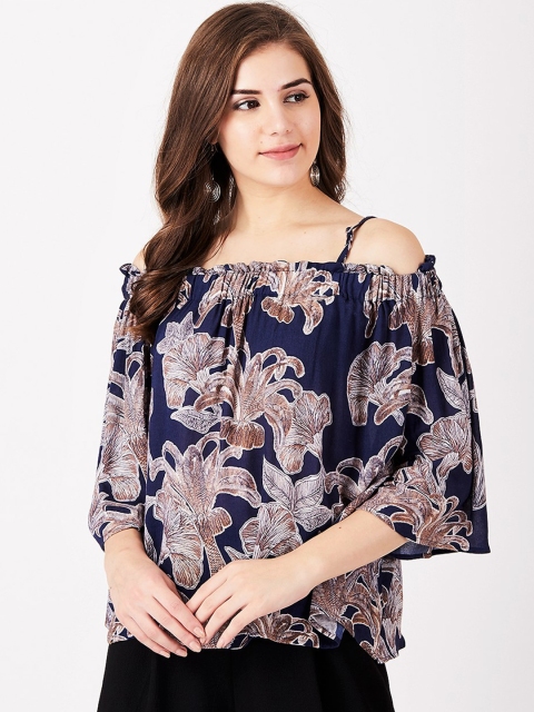 

Label Ritu Kumar Women Navy Blue & Grey Printed A-Line Top