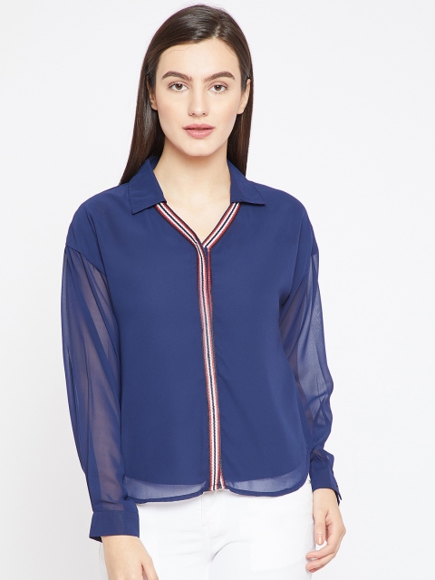 

RARE Women Navy Blue Regular Fit Solid Casual Shirt