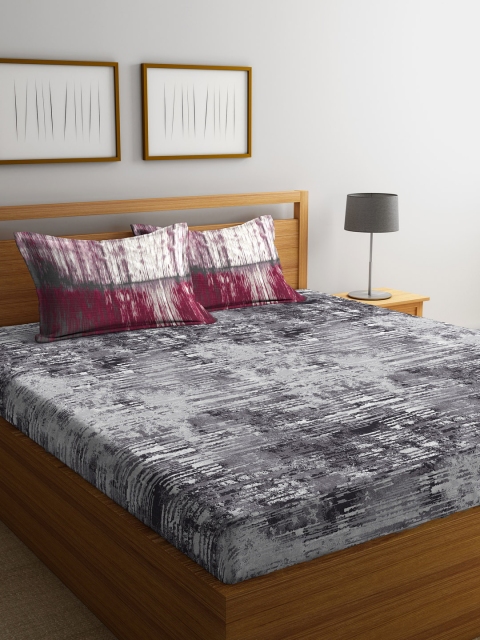 

Portico New York Grey Abstract Flat 144 TC Cotton 1 King Bedsheet with 2 Pillow Covers