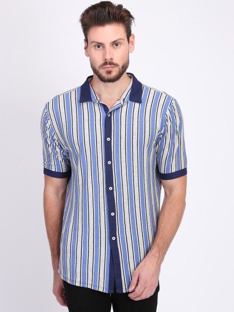 

LA LOFT Men Blue & White Regular Fit Striped Casual Shirt