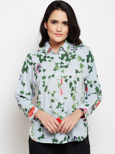 

Oxolloxo Women White & Blue Regular Fit Printed Casual Shirt