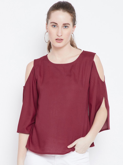 

The Dry State Women Burgundy Solid Top