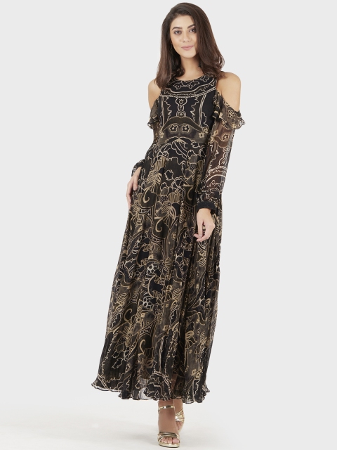 

Label Ritu Kumar Women Black & Brown Printed Maxi Dress