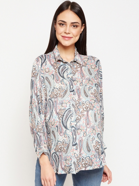 

Oxolloxo Women Grey Regular Fit Printed Casual Shirt