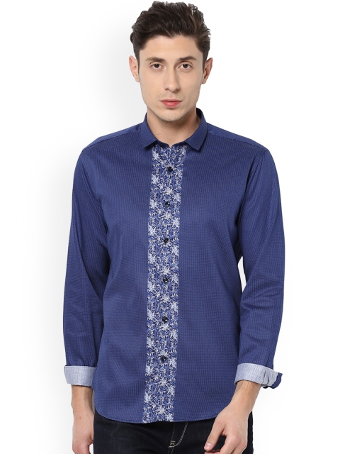 

V Dot Men Navy Blue Slim Fit Printed Casual Shirt