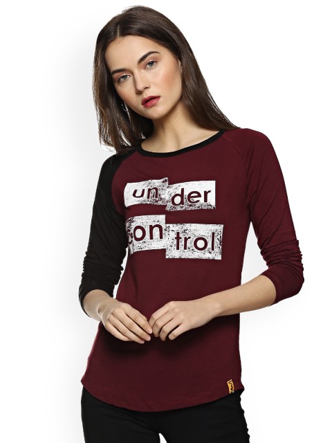 

Campus Sutra Women Maroon Printed Top