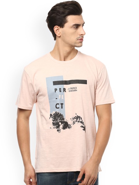 

People Men Peach-Coloured Printed Round Neck T-shirt