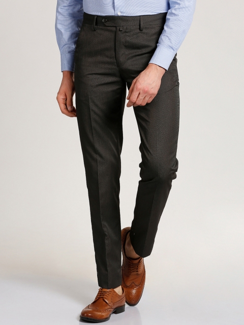

Peter England Men Grey Slim Fit Self Design Formal Trousers