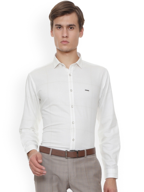 

V Dot Men White Slim Fit Checked Formal Shirt