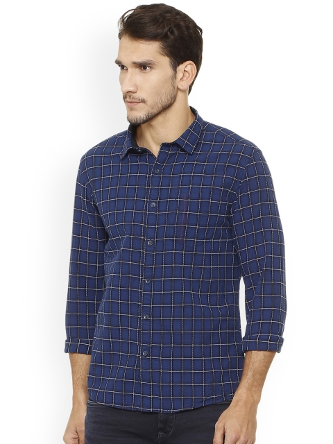 

People Men Blue Slim Fit Checked Casual Shirt