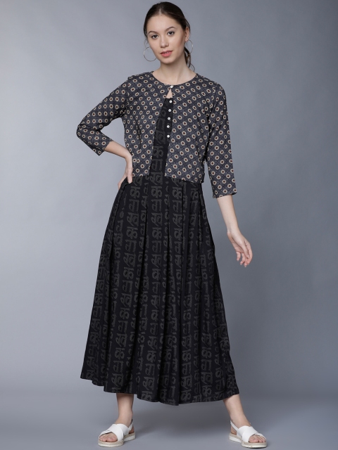 

Vishudh Women Black Printed Maxi Dress