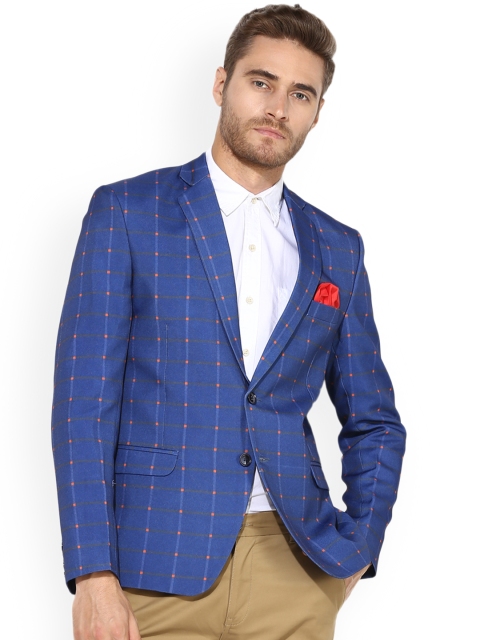 

Hangup Men Blue Checked Single-Breasted Casual Blazer