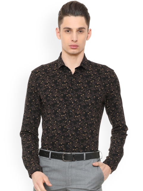 

V Dot Men Black Slim Fit Printed Formal Shirt