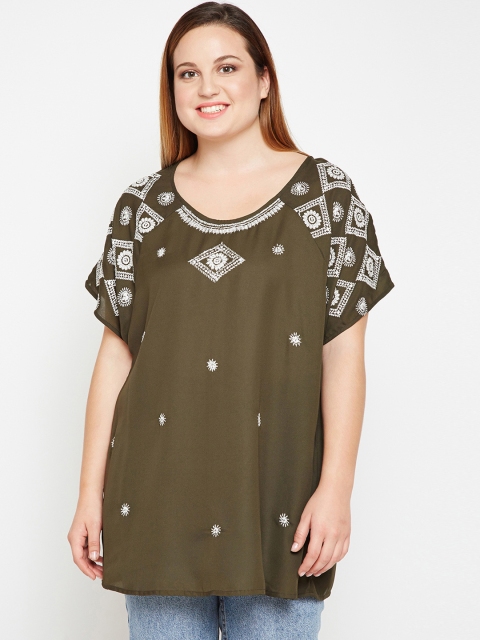 

Oxolloxo Women Olive Green Printed A-Line Top