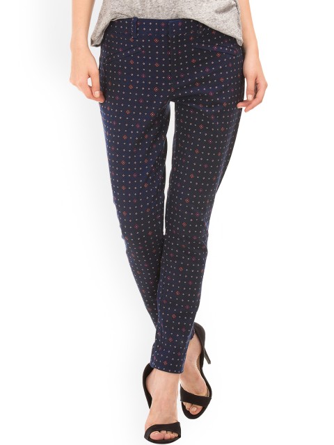 

GAP Women Blue Skinny Fit Printed Regular Trousers