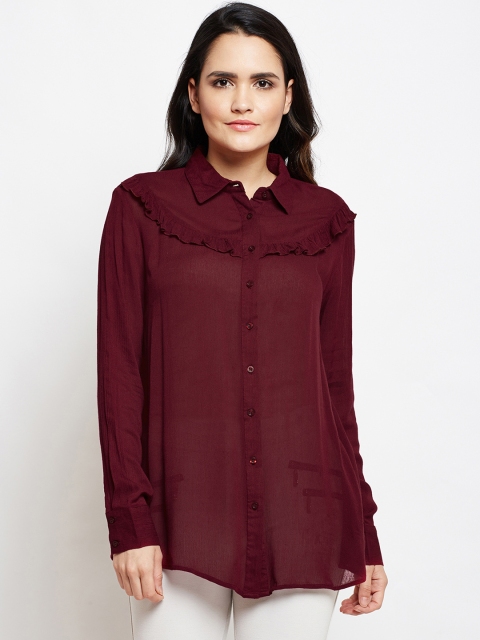 

Oxolloxo Women Maroon Regular Fit Solid Casual Shirt