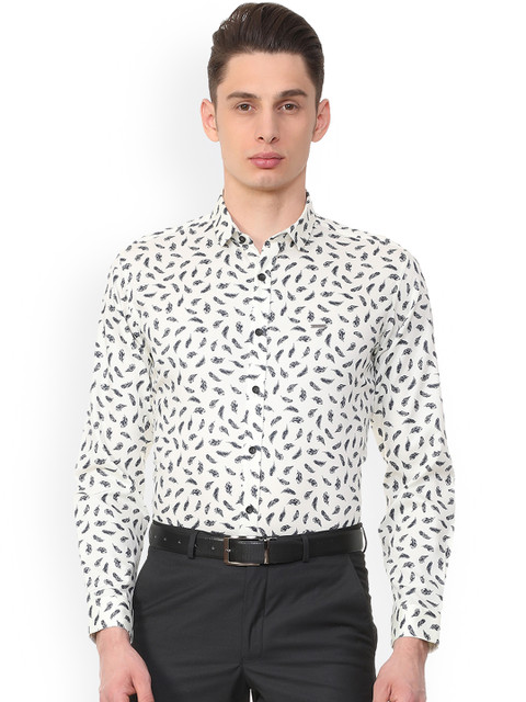

V Dot Men White Slim Fit Printed Formal Shirt