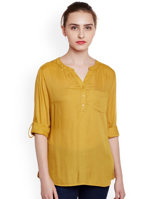 

Oxolloxo Women Mustard Printed High-Low Top