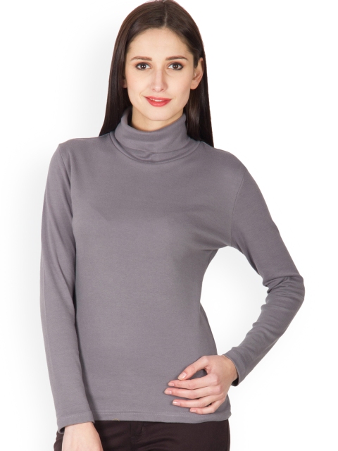 

Hypernation Women Grey Solid Turtle Neck T-shirt