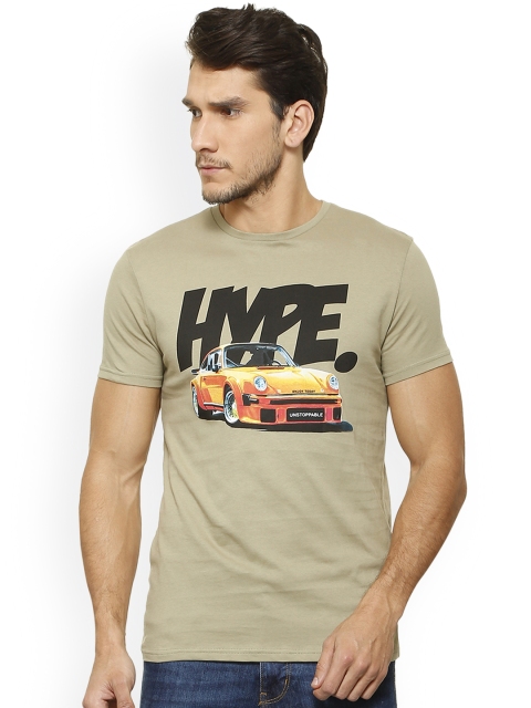 

People Men Khaki Printed Round Neck T-shirt