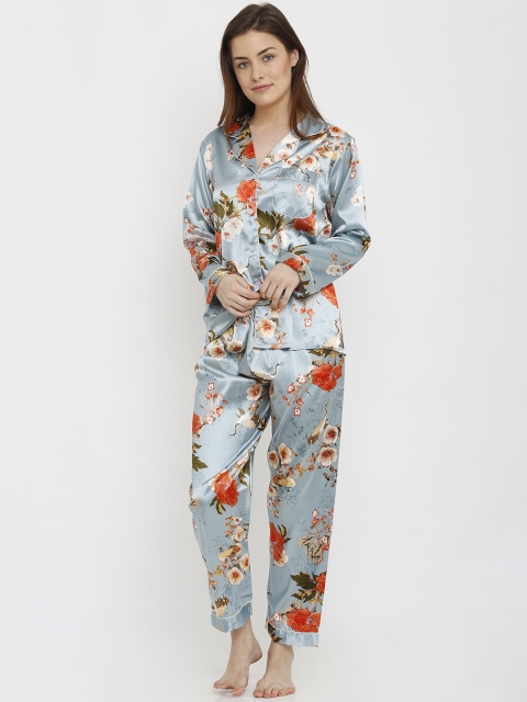 

Heart 2 Heart Women Blue Floral Printed Night suit
