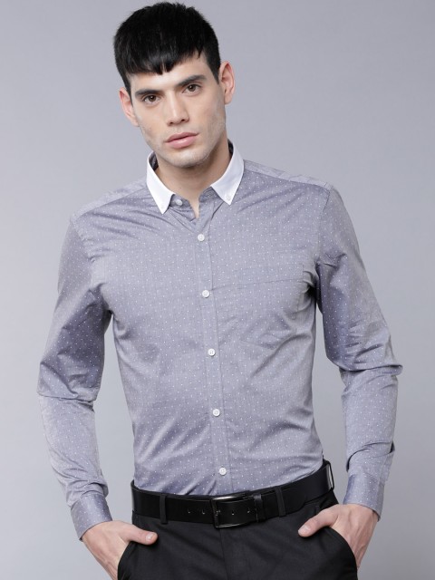 

Black coffee Men Grey Slim Fit Printed Formal Shirt