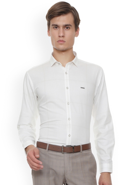 

V Dot Men White Slim Fit Checked Formal Shirt