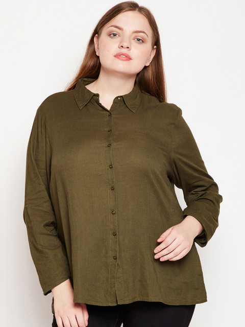 

Oxolloxo Women Olive Brown Regular Fit Solid Casual Shirt