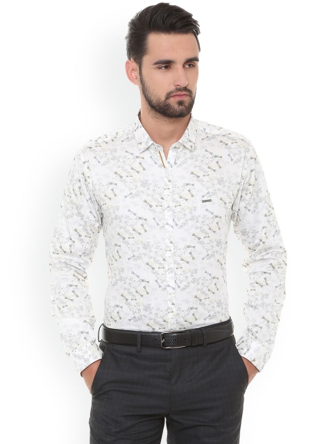 

V Dot Men White Slim Fit Printed Formal Shirt