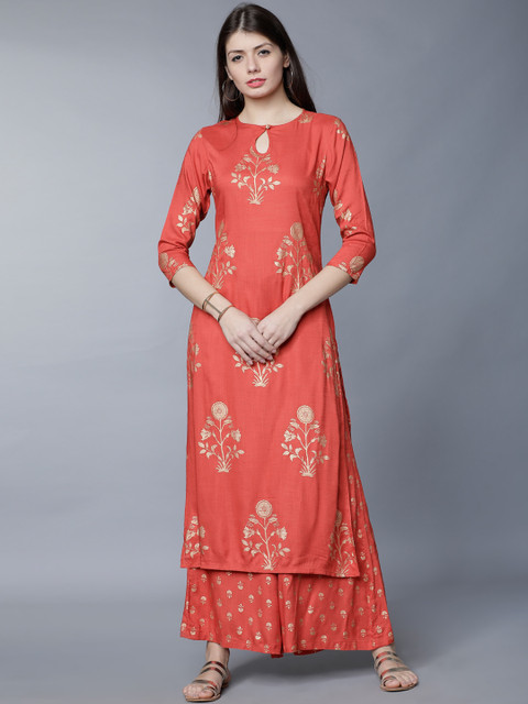 

Vishudh Women Rust Printed Kurta with Palazzos