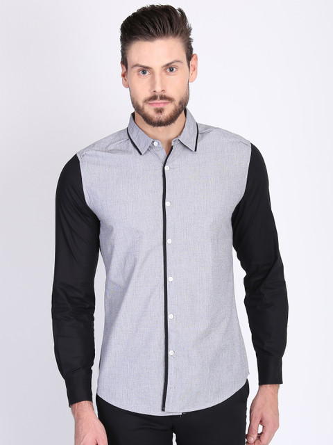 

LA LOFT Men Grey & Black Regular Fit Colourblocked Party Shirt