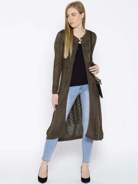 

Cayman Brown Self Design Open Front Shrug