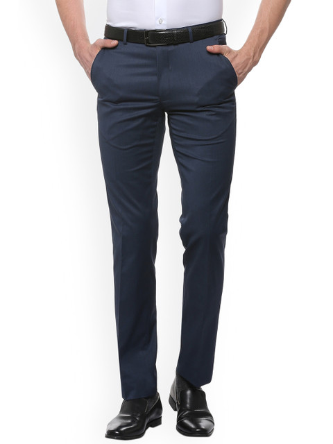 

Van Heusen Men Navy Blue Slim Fit Solid Formal Trousers