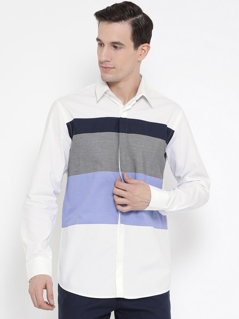

Richlook Men White & Grey Slim Fit Colourblocked Casual Shirt