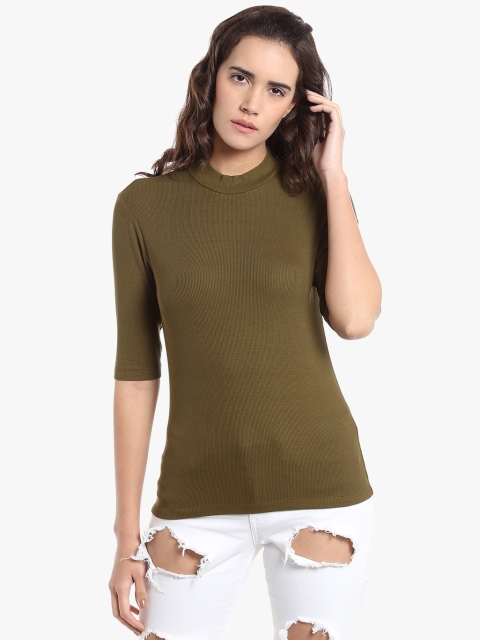 

Vero Moda Women Olive Green Ribbed Top