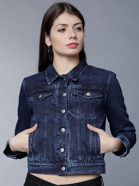 

Tokyo Talkies Women Blue Solid Denim Jacket