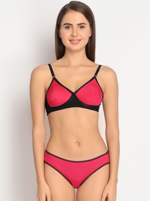 

Clovia Women Pink & Black Lingerie Set COMBBP00538B