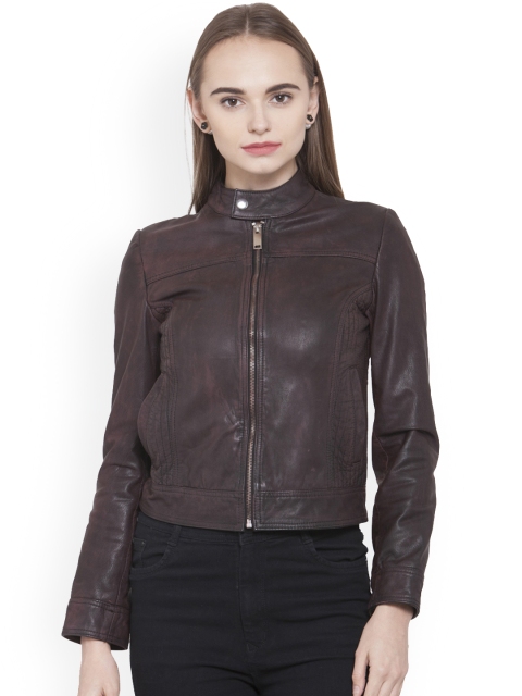 

Justanned Women Red Solid Leather Jacket