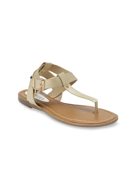 

FabAlley Women Gold-Toned Solid Synthetic T-Strap Flats