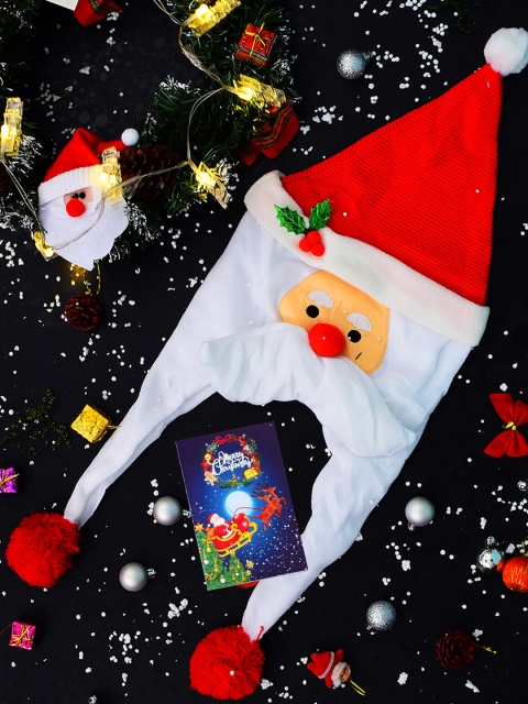 

Archies Pack of 2 Christmas Santa Cap (Big) Deluxe Soft Cloth & Greeting Card, Multi