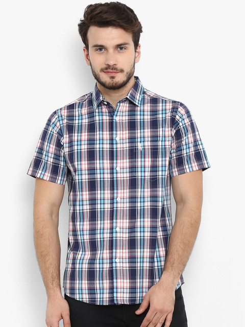 

Red Tape Men Navy Blue & Off-White Regular Fit Checked Casual Shirt