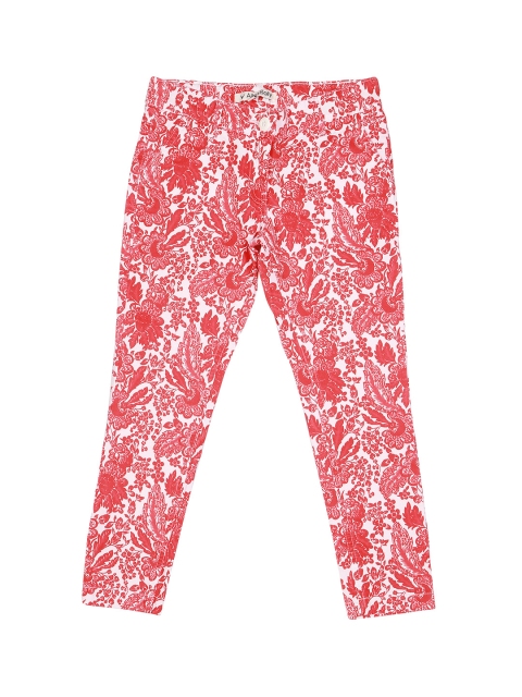 

Allen Solly Junior Girls Red & Off-White Regular Fit Printed Regular Trousers