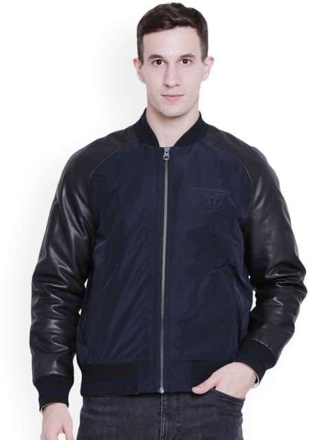 

Justanned Men Navy Blue Colourblocked Bomber