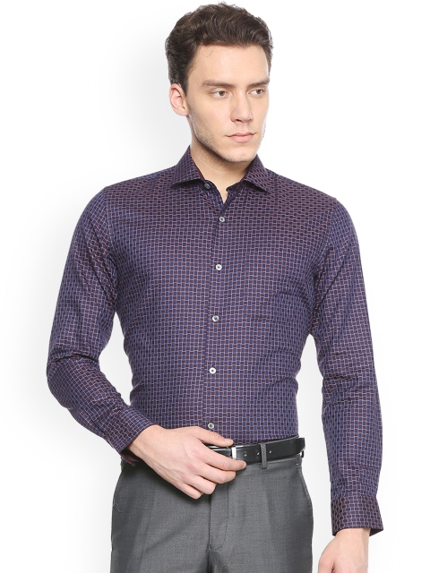 

Peter England Elite Men Maroon & Blue Slim Fit Checked Formal Shirt
